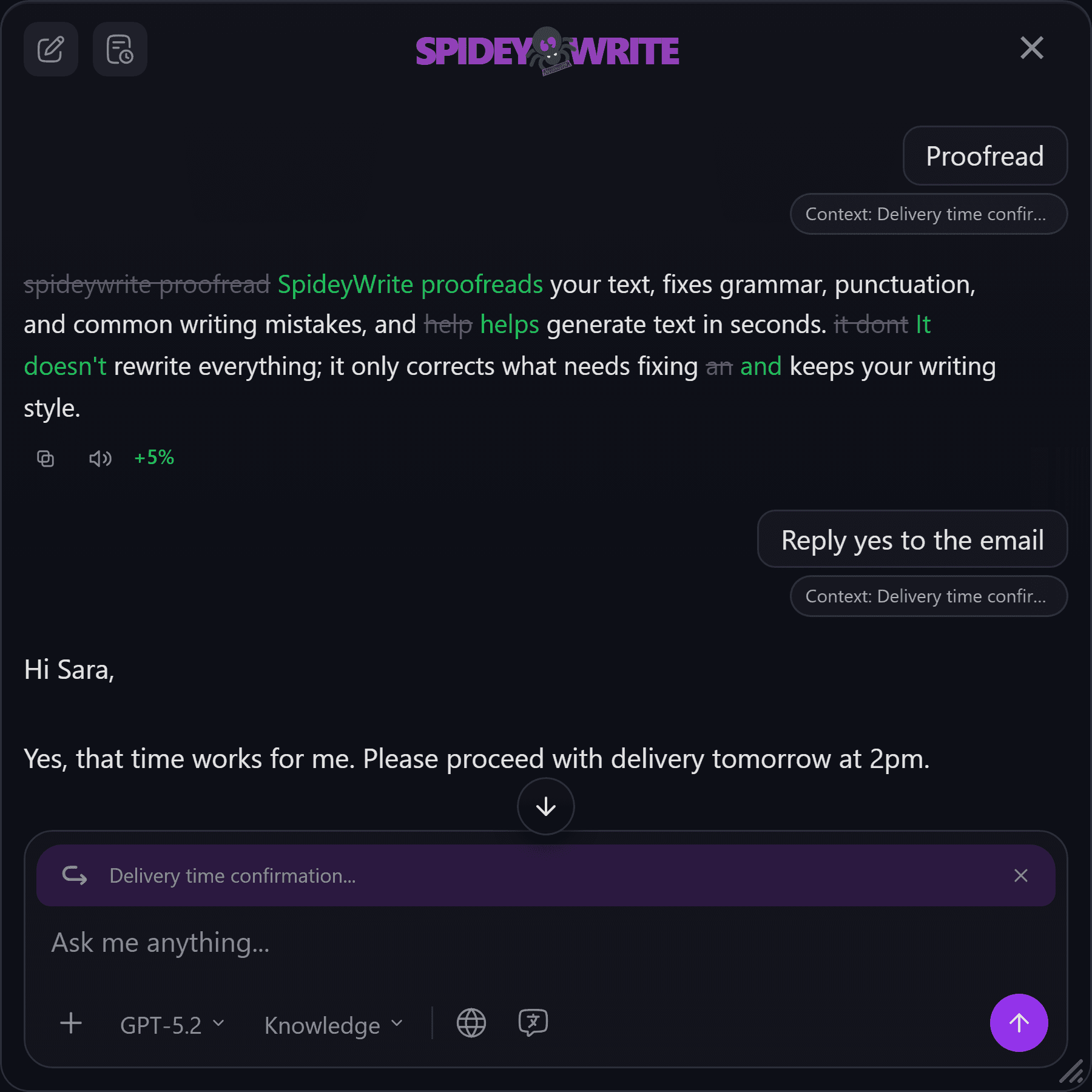 SpideyWrite modal preview